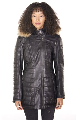 Gesteppte Damen-Parkajacke aus Leder – Curitiba
