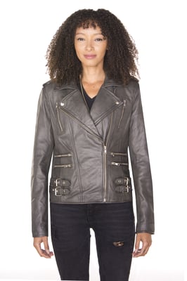 Damen Leder Vintage Brando Bikerjacke-Orlando