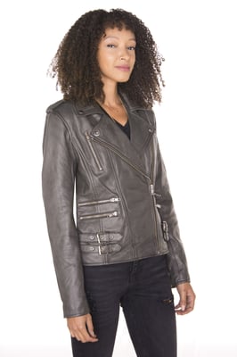 Damen Leder Vintage Brando Bikerjacke-Orlando