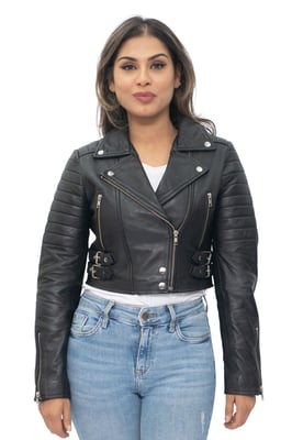 Kurz geschnittene Brando-Bikerjacke aus Leder für Damen – Damaskus