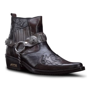 Herren-Stiefeletten aus braunem Winklepicker-Cowboy-Leder aus Schlangenleder