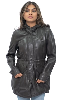 Damen-Parkajacke aus Leder mit Kapuze – Bukarest