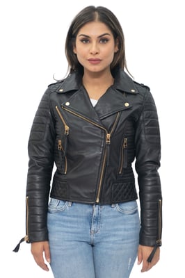 Gesteppte Vintage-Brando-Bikerjacke für Damen aus Leder in Lusaka