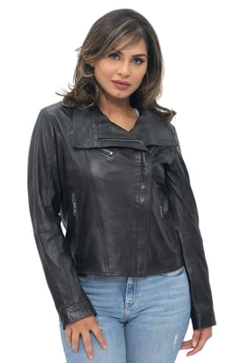 Damen-Bikerjacke aus Leder mit Schalkragen – Riga