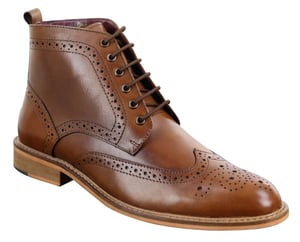Klassische Oxford-Brogue-Stiefeletten für Herren aus hellbraunem Leder