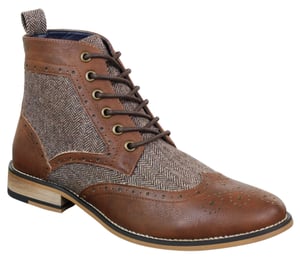 Klassische Herren-Tweed-Oxford-Stiefeletten aus braunem Leder
