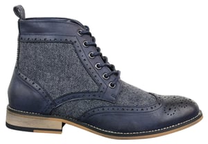 Klassische Herren-Tweed-Oxford-Stiefeletten aus marineblauem Leder