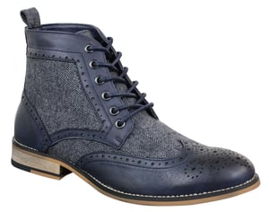 Klassische Herren-Tweed-Oxford-Stiefeletten aus marineblauem Leder