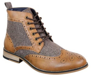 Klassische Herren-Tweed-Oxford-Stiefeletten aus hellbraunem Leder