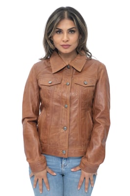 Damen-Trucker-Jeansjacke aus Leder – Anderlecht