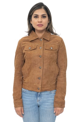Damen-Trucker-Jeansjacke aus Ziegenwildleder-Astoria