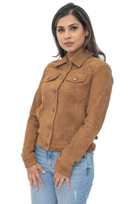 Damen-Trucker-Jeansjacke aus Ziegenwildleder-Astoria