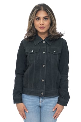 Damen-Trucker-Jeansjacke aus Ziegenwildleder-Astoria
