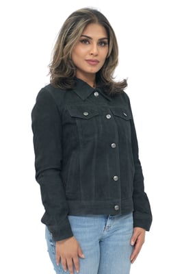Damen-Trucker-Jeansjacke aus Ziegenwildleder-Astoria
