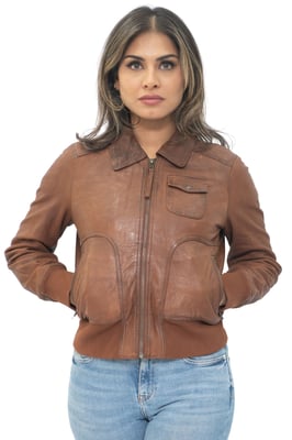 Damen Leder MA-1 Varsity Jacke-Ann Arbor