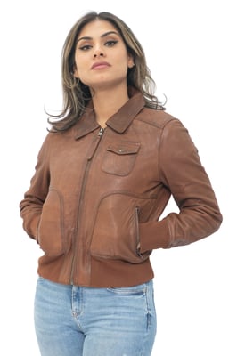 Damen Leder MA-1 Varsity Jacke-Ann Arbor