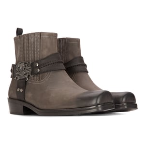 Herren-Cowboy-Stiefeletten aus Leder, brauner Biker-Western-Jagdstiefel mit quadratischer Zehenpartie