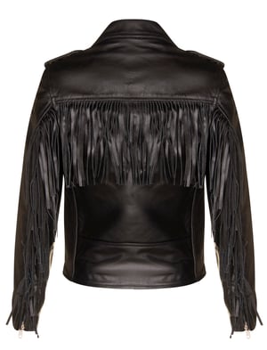 Schwarze Damen-Bikerjacke mit Fransen und Quasten – Sevilla