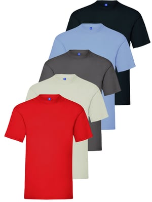 Kruze | Mens Crew Neck T-Shirts (5er Pack) - SKY/RED/CHAR/NVY/GRY