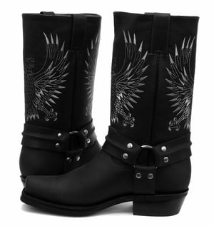 Grinders Herren-Cowboystiefel aus schwarzem Leder, Weißkopfseeadler