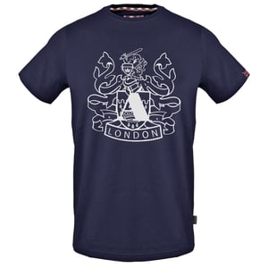 Marineblaues Aquascutum T-Shirt mit grossem Schild und Aldis-Logo