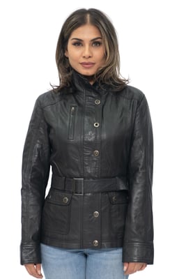Damen-Bikerjacke aus Leder im Militärstil – Phoenix