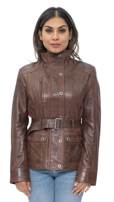 Damen-Bikerjacke aus Leder im Militärstil – Phoenix