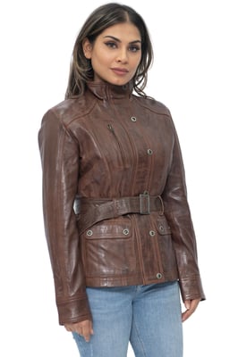 Damen-Bikerjacke aus Leder im Militärstil – Phoenix