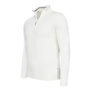 Cappuccino Italia Bergamo Zip Pullover für Herren. Der Pullover besteht aus 50% Baumwolle und 50% Polyester und hat eine normale Passform. Der Pullover hat einen Stehkragen, der je nach Geschmack mit einem Reißverschluss geöffnet oder geschlossen werden kann.  Marke: Cappuccino ItaliaModellname: Bergamo Zip Pullover (mit Hemdkragen)Kategorie: Pullover für HerrenMaterialien: Baumwolle, AcrylFarbe: weiß