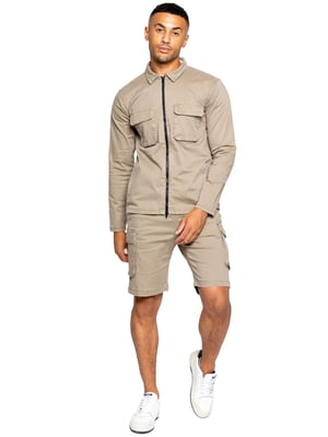 Enzo | Herren Cargo-Trainingsanzug mit Shorts Set - Beige