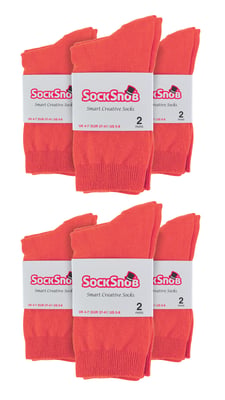 Einfarbige Damensocken mit hohem Baumwollanteil | 12 Paar Multipack | Socken-Snob | Dünne, bequeme, farbenfrohe Crew-Söckchen für Damen in Koralle