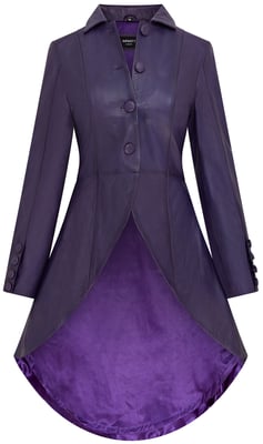 Lila Gothic-Ledermantel für Damen in viktorianischer Länge - Vantaa