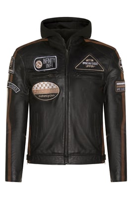 Herren Racing Bikerjacke aus Leder mit Kapuze – Detroit