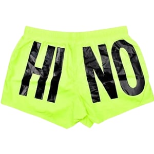 Moschino Brand Print Logo Highlighter Gelbe kurze Badeshorts