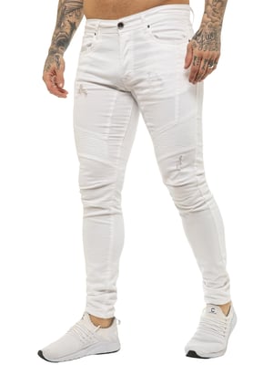 Enzo | Herren Skinny Stretch Biker Denim Jeans - Weiß