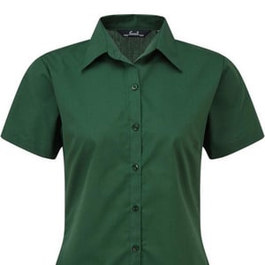 Premier Damen Kurzarm Popeline Bluse / Arbeitshemd (Flaschengrün)