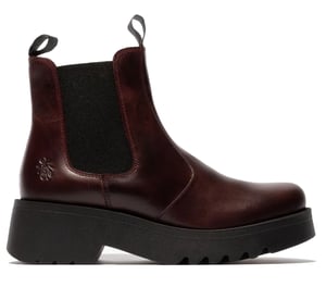 Fly London Damen MEDI789 Chelsea-Stiefel mit Keilabsatz und Plateausohle, Weinrot