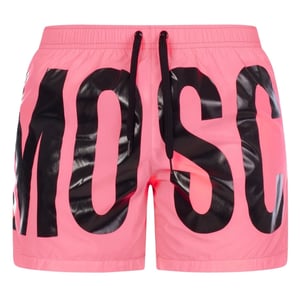 Rosa kurze Badeshorts mit Print-Logo der Marke Moschino