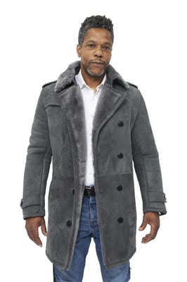 Herren-Erbsenmantel aus Shearling-Schaffell-Wildleder-Cali