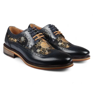 Justin Reess Herren Marineblaue Leder Floral Print Brogue Schnürschuhe - Ross