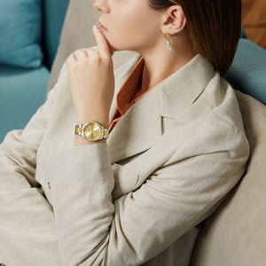 Victoria Hyde, Uhr, Gold-Silber, goldenes Zifferblatt, Kalenderfunktion