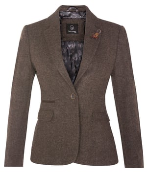 Brauner Tweed-Blazer im 1920er-Jahre-Stil mit Fischgrätenmuster für Damen