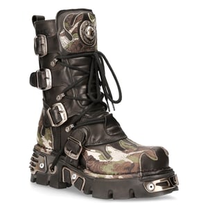 New Rock Flame Biker-Stiefel aus Leder mit Camouflage-Akzent – ​​M-591-S15