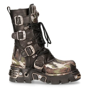 New Rock Flame Biker-Stiefel aus Leder mit Camouflage-Akzent – ​​M-591-S15