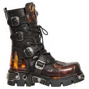 New Rock Flame Akzentuierte schwarz/rote Lederstiefel – 591-S1