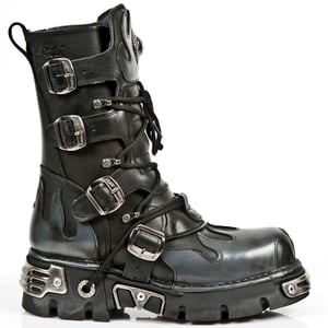 New Rock Flame Akzentuierte schwarz/silberne Lederstiefel-591-S2