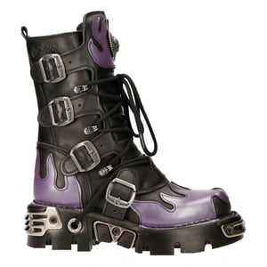 New Rock Flame Akzentuierte schwarz/rote Leder-Biker-Totenkopfstiefel – M-591-S5