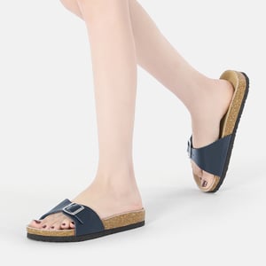 EVER AU Frauen Swan Leder Easy Slip-On Sandalen - Navy Leder
