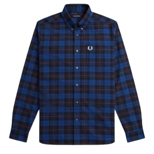 Langärmliges marineblaues Tartan-Hemd von Fred Perry