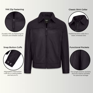 Schwarze Retro-Bikerjacke aus klassischem Leder für Herren im Harrington-Stil - Drammen